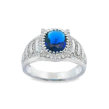 Men 925 Silver Rhodium Ring Blue Sapphire