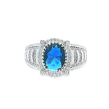 Men 925 Silver Rhodium Ring Blue Sapphire