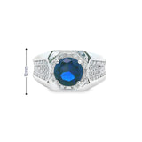 Men 925 Silver Rhodium Ring Blue Sapphire-Mic