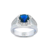 Men 925 Silver Rhodium Ring Blue Sapphire-Mic