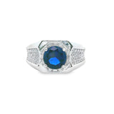 Men 925 Silver Rhodium Ring Blue Sapphire-Mic