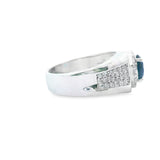 Men 925 Silver Rhodium Ring Blue Sapphire-Mic