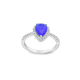 Women 925 Silver Rhodium Ring Charoite Pear