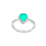 Women 925 Silver Rhodium Ring Fluorite Pear