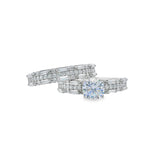Women 925 Silver Rhodium Ring Round -Baguette