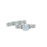 Women 925 Silver Rhodium Ring Round -Baguette