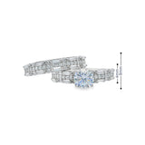 Women 925 Silver Rhodium Ring Round -Baguette