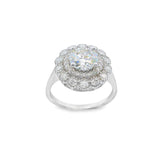 Women 925 Silver Rhodium Ring-Flower Moissanite