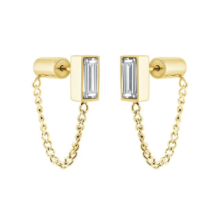 Baguette Drop Chain Stud earrings
