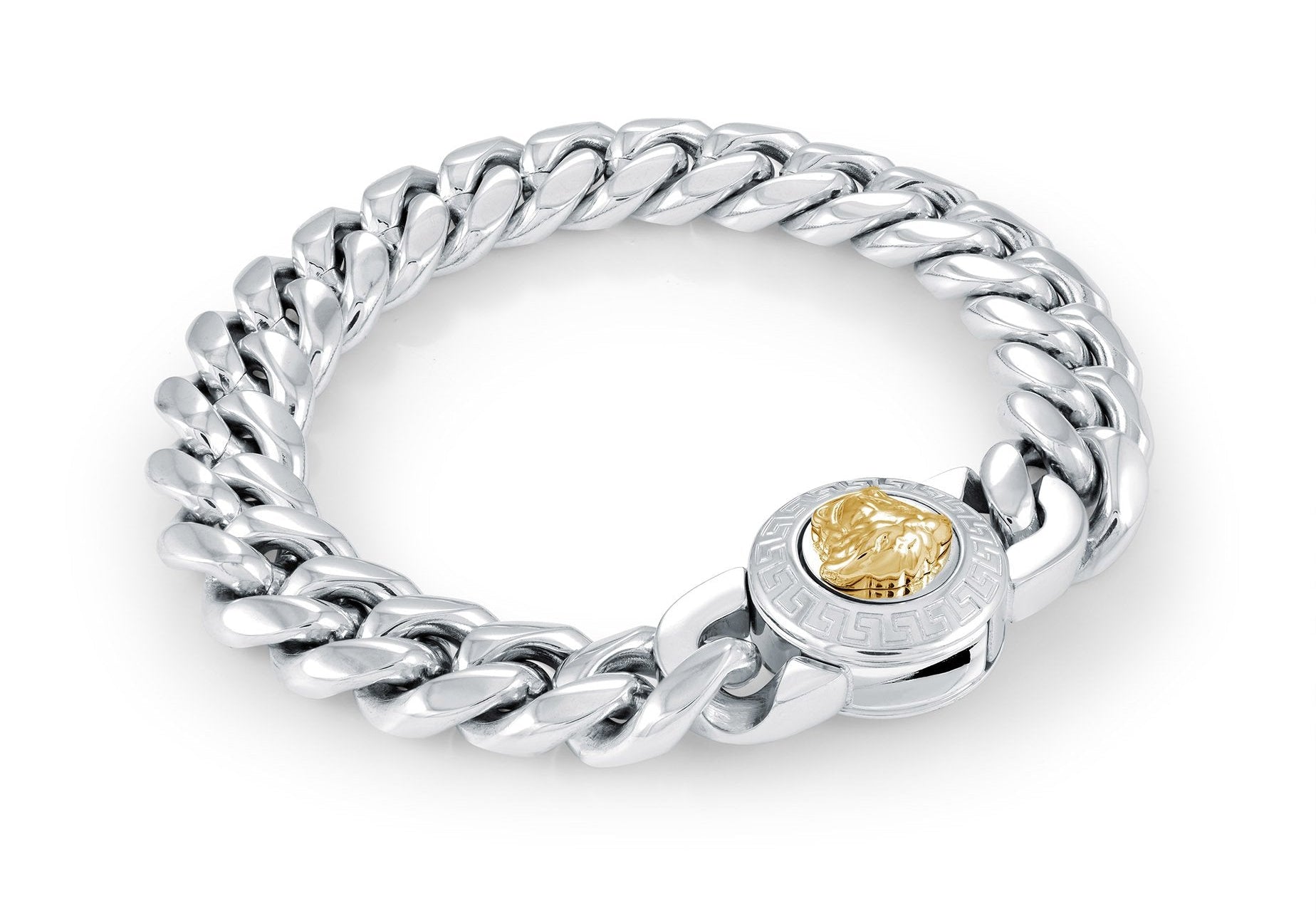 S.STEEL 12MM-CURB MEDUSA-CLASP BRACELET