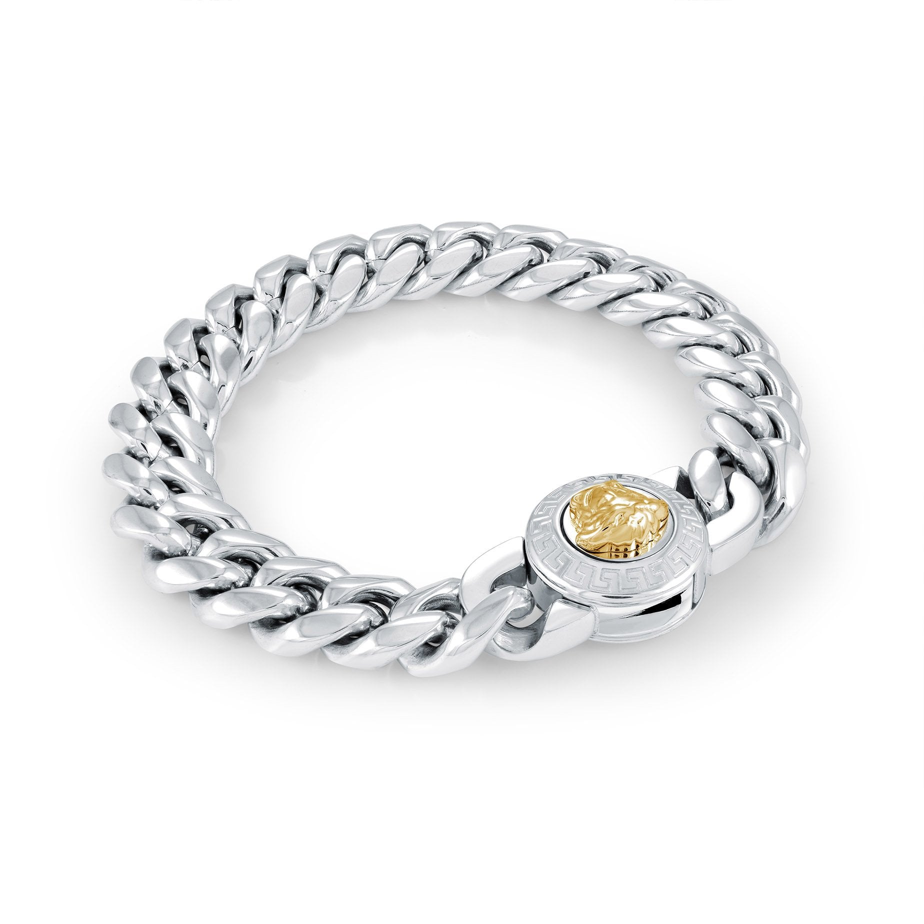 S.STEEL 12MM-CURB MEDUSA-CLASP BRACELET