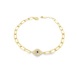 10K Gold Evil Eye Paper Clip Bracelet