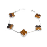 Large Tiger eye Clover Bracelet Silver S925