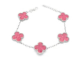 Large Pink Clover Bracelet Silver S925