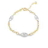 10K Gold Link Evil Eye CZ Bracelet- Ladies