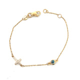 Evil eye/Cross Baby ID Bracelet 18K Gold