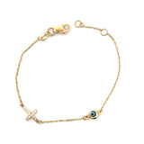 Evil eye/Cross Baby ID Bracelet 18K Gold