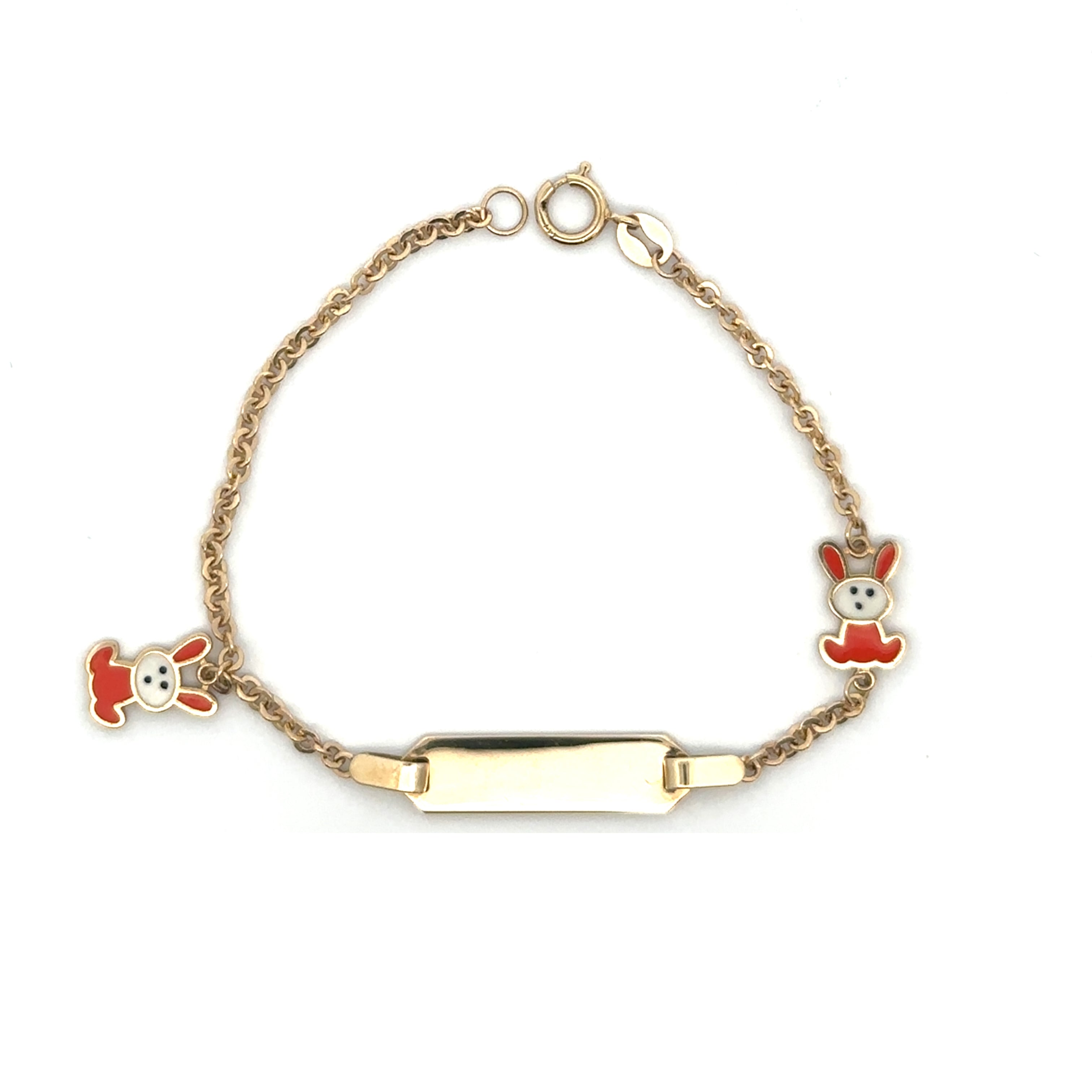 Little Rabbit baby ID bracelet in 10K gold with a 16 x 5 mm plate