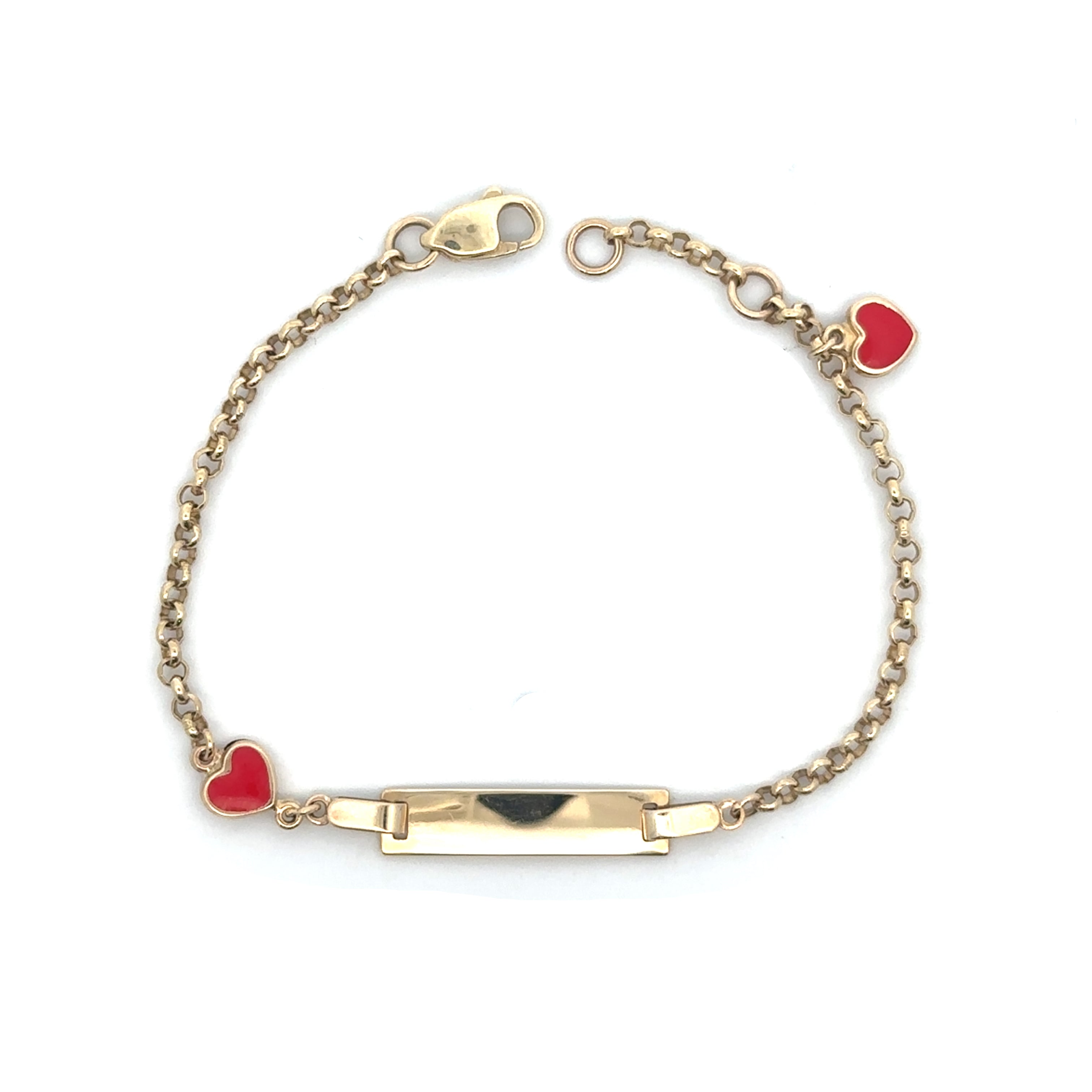 Solid 10K gold baby ID bracelet with a little heart and adjustable identification plate