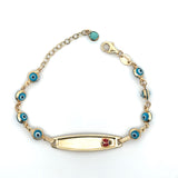 Ladybug/Blue eyes Aqua ID Bracelet 10K Gold