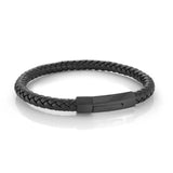 BLACK S.STEEL MATTE POLISHED PUSH CLASP LEATHER BRACELET