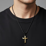BLACK S.STEEL GOLD-IP HAMMERED CENTRE CROSS