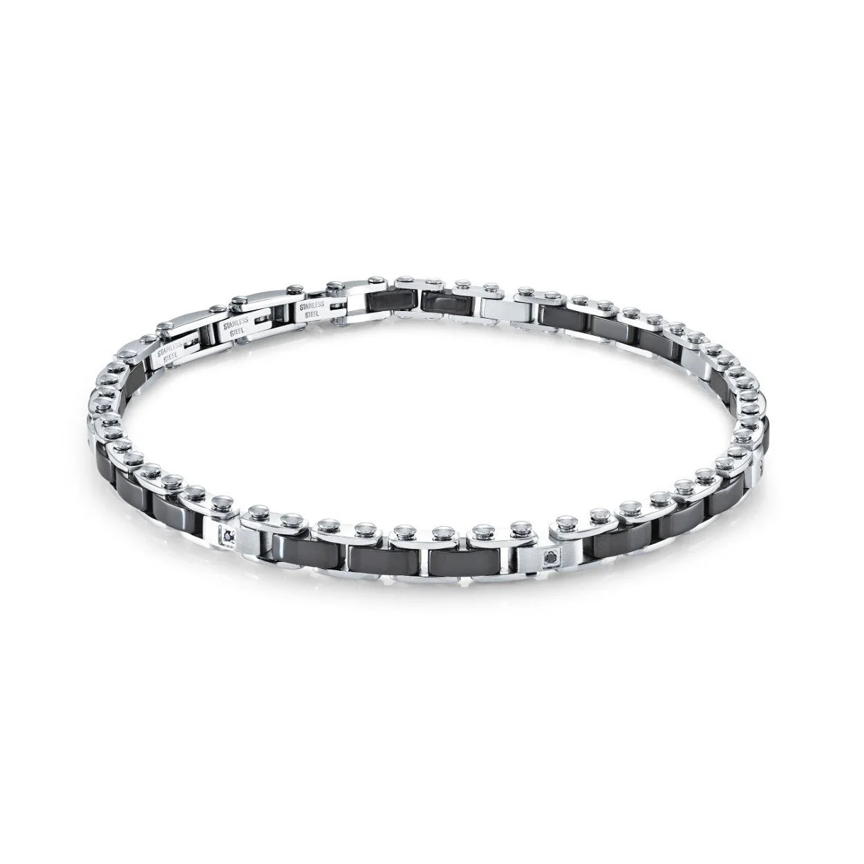 Black IP 316L stainless steel bracelet with 5 mm links and black CZ stones