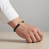 BLACK ROSE S.STEEL PUSH CLASP LEATHER BRACELET