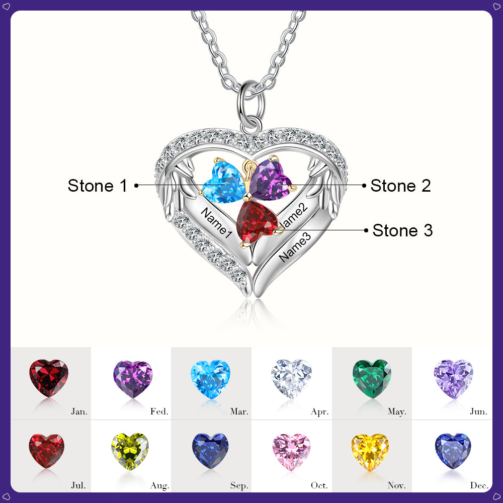 Birthstone Heart Shape Pendant Necklace 1 to 6 Names