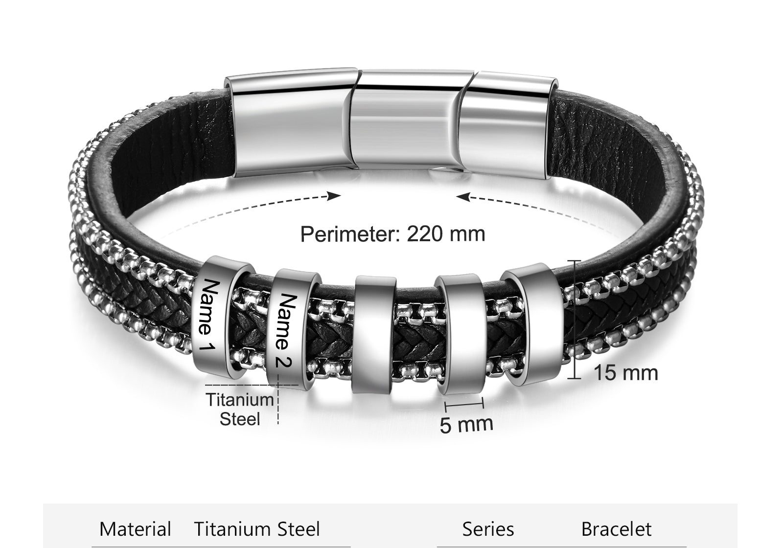 Stainless Steel Black Leather Bracelet