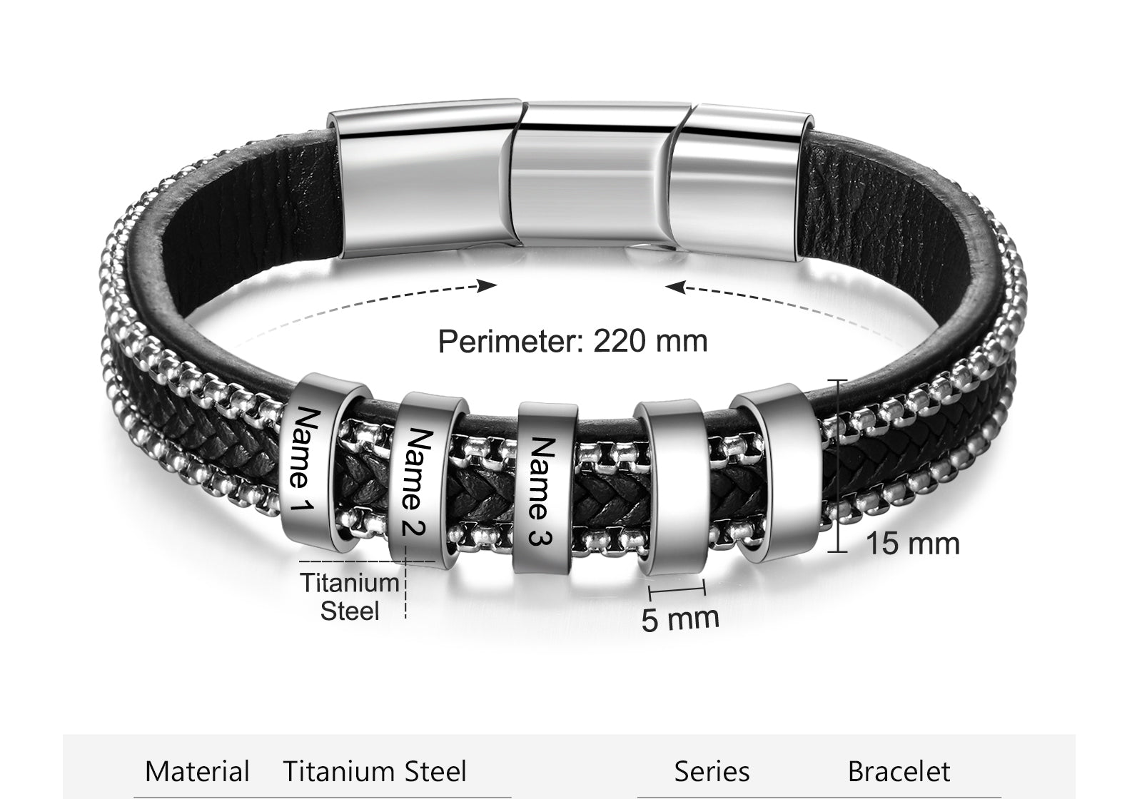 Stainless Steel Black Leather Bracelet