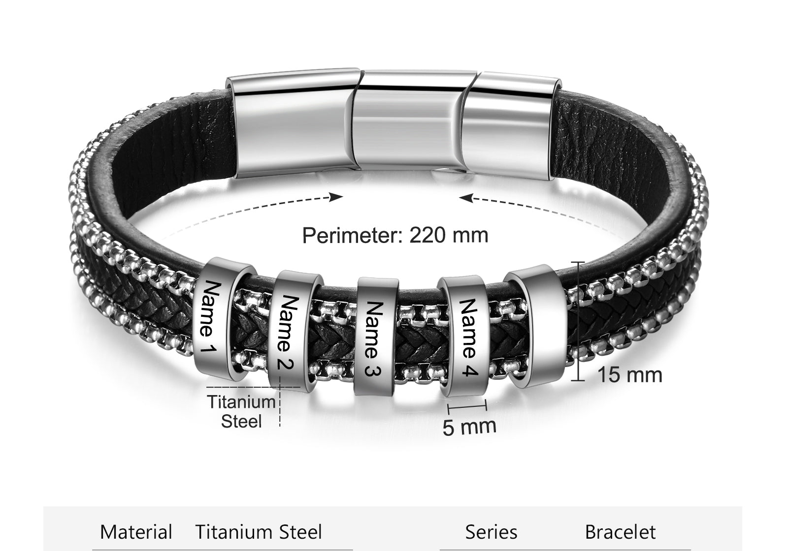 Stainless Steel Black Leather Bracelet