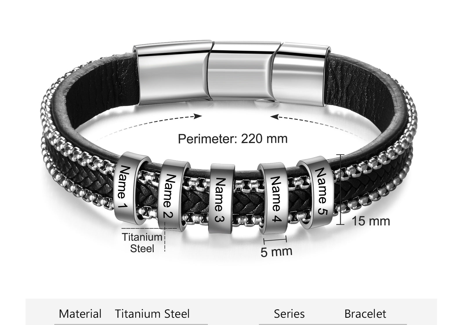 Stainless Steel Black Leather Bracelet