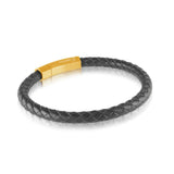 BLACK S.STEEL GOLD-IP PUSH CLASP LEATHER BRACELET