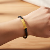 BLACK S.STEEL GOLD-IP PUSH CLASP LEATHER BRACELET