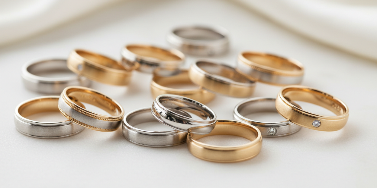 gold wedding bands mix with white and yellow 
