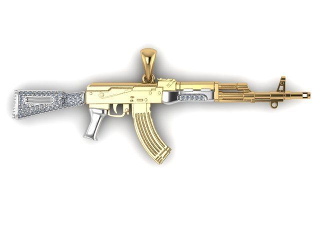 AK47 Machine Gun 14K Gold Men Pendant