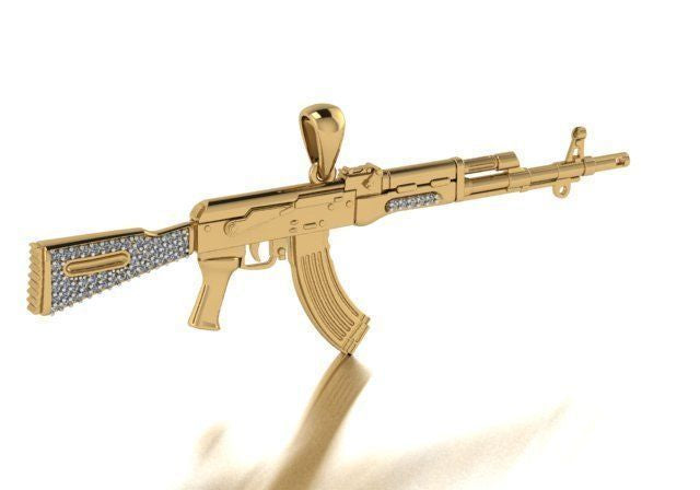 AK47 Machine Gun 14K Gold Men Pendant