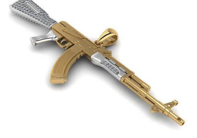 AK47 Machine Gun 14K Gold Men Pendant