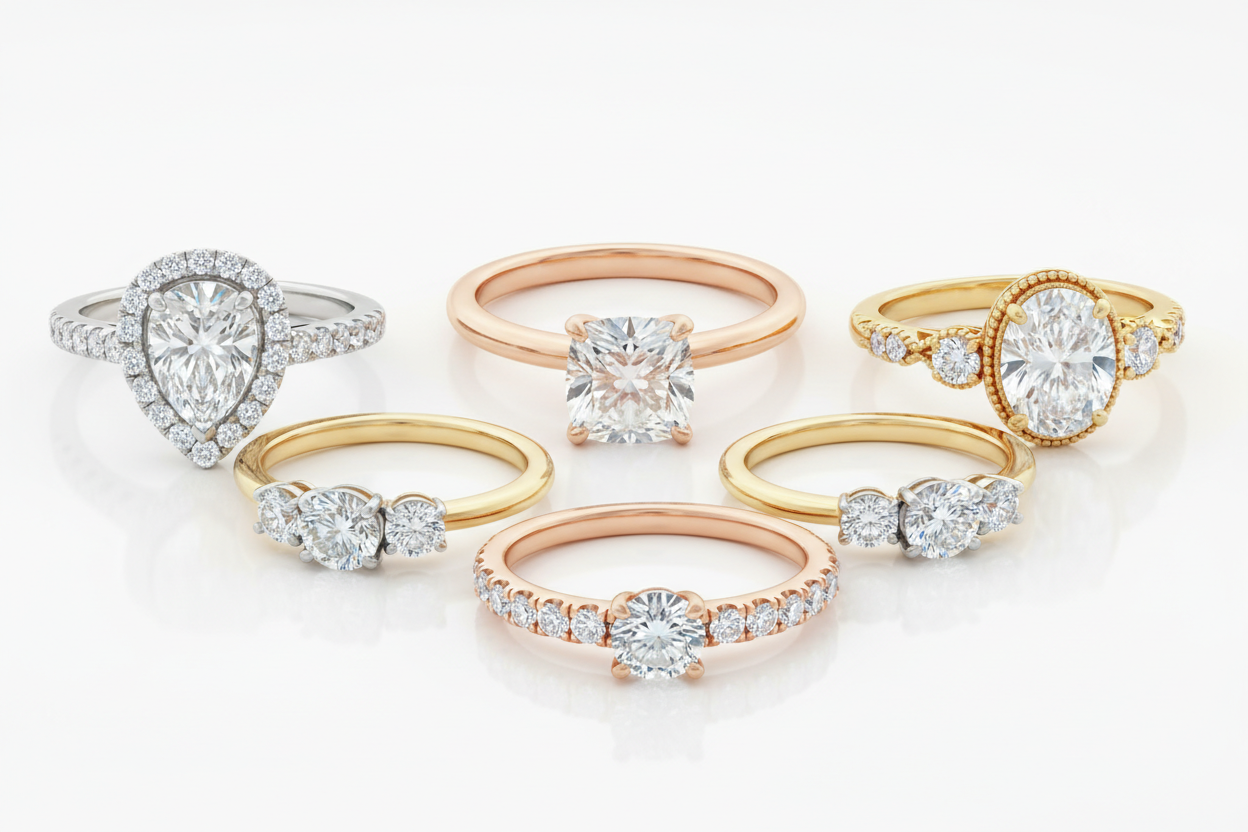 i would like to have mix color gold engagement rings displaced with diffrent setting