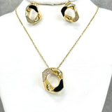 18K Yellow Gold Cuban Link Black Enamel Pendant