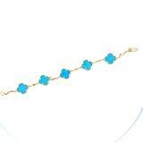10K Gold Large Turquoise Clover Bracelet