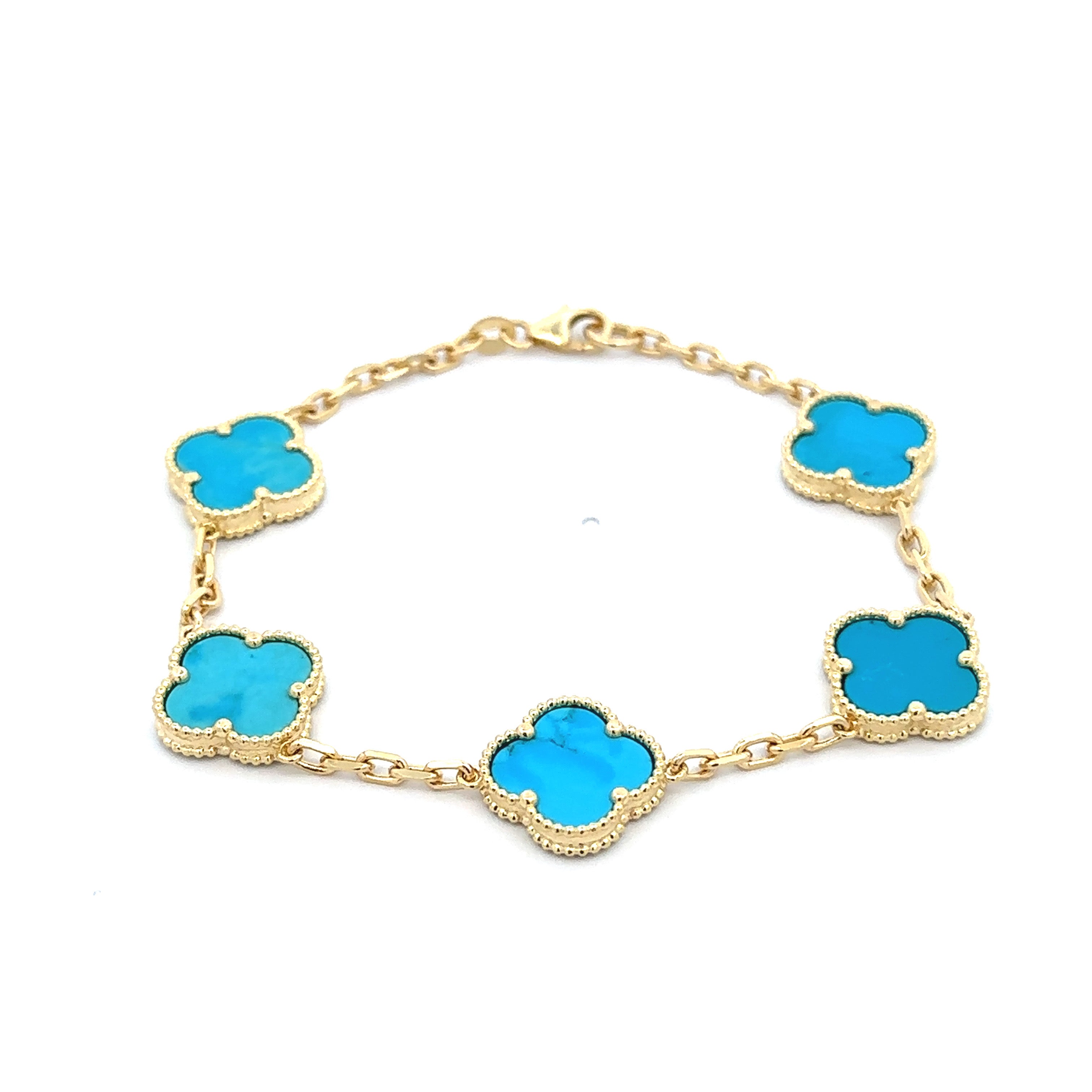 10K Gold Large Turquoise Clover Bracelet