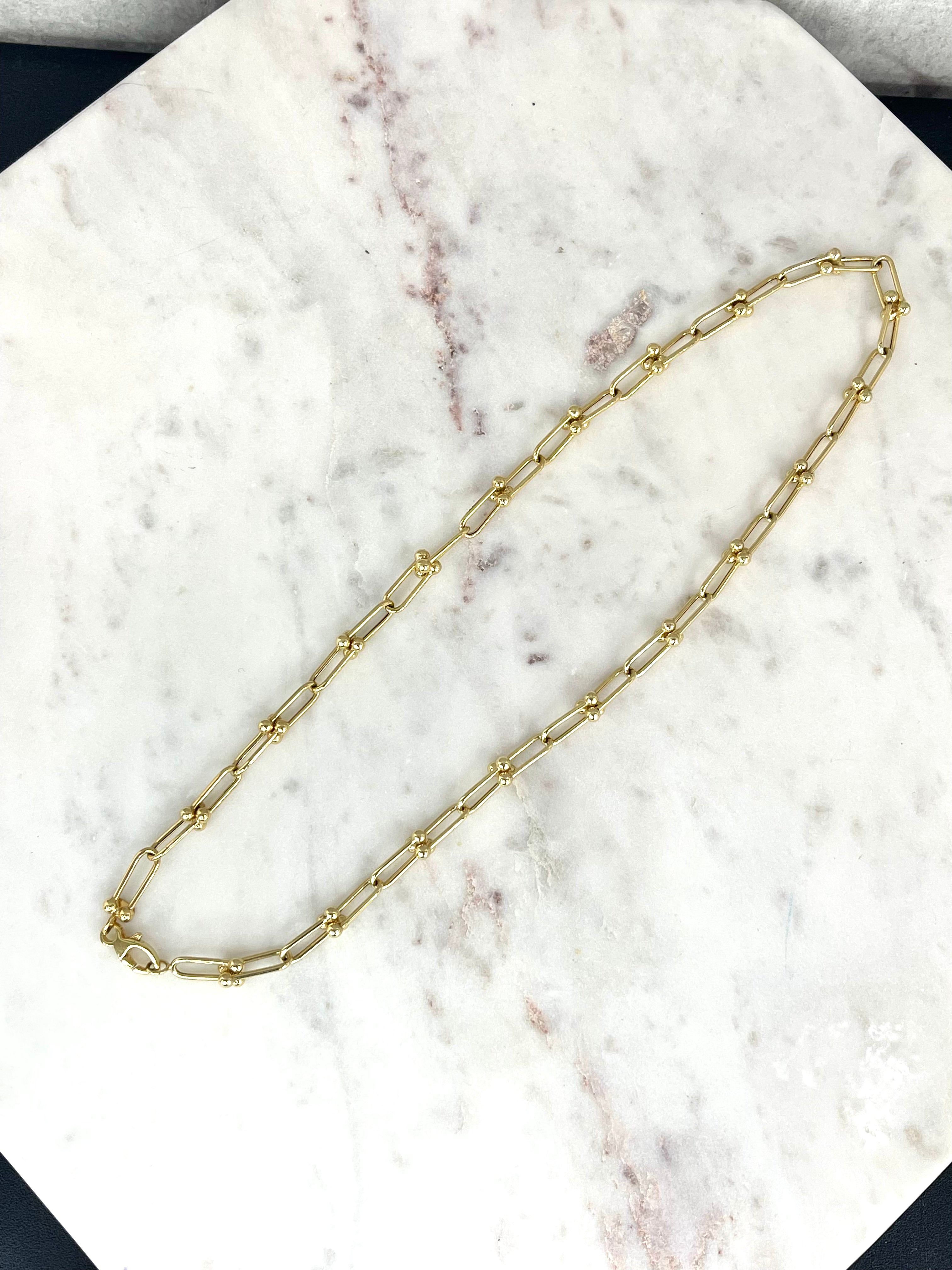 10K Yellow Gold Paper Clip Bead Link Necklace