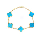 10K Gold Large Turquoise Clover Bracelet