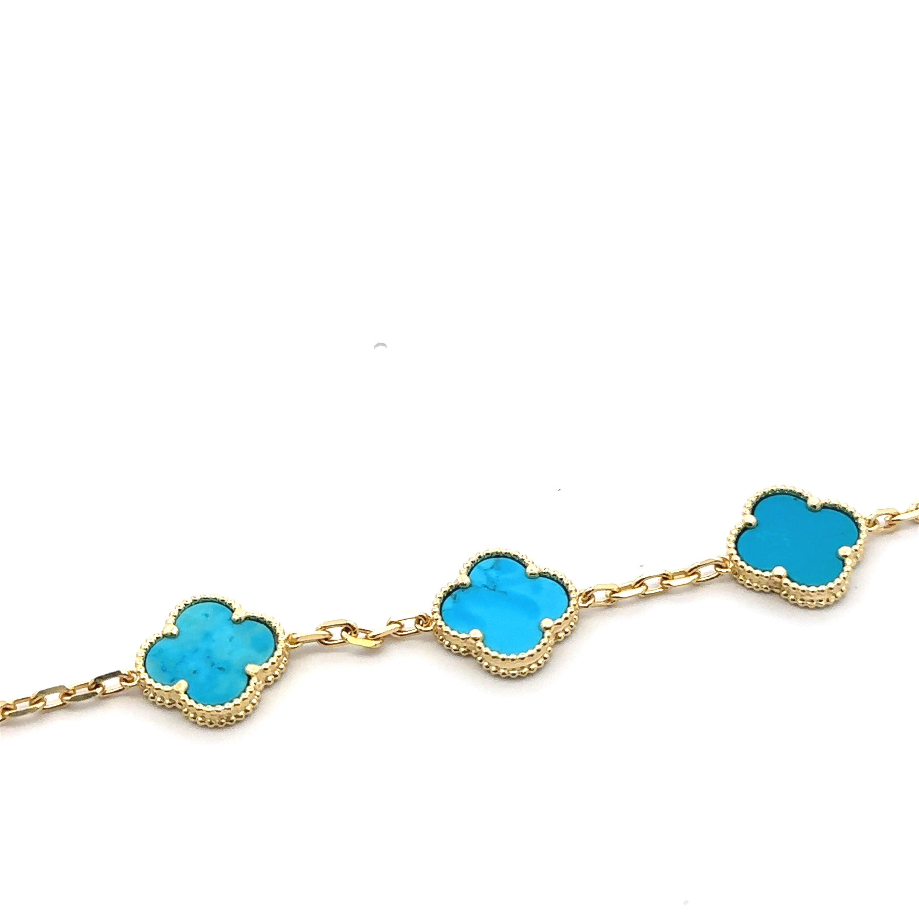 10K Gold Large Turquoise Clover Bracelet