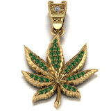 Canabis Leaf Diamond Gold Men Pendant