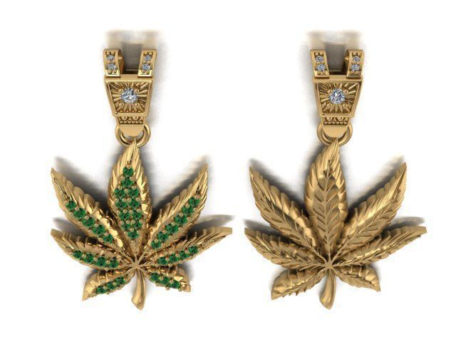 Canabis Leaf Diamond Gold Men Pendant