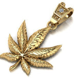 Canabis Leaf Diamond Gold Men Pendant