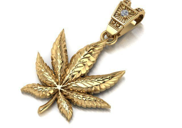 Canabis Leaf Diamond Gold Men Pendant